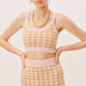 SALE! - For Love & Lemons Cher Houndstooth Knit Crop Sweater Top XS